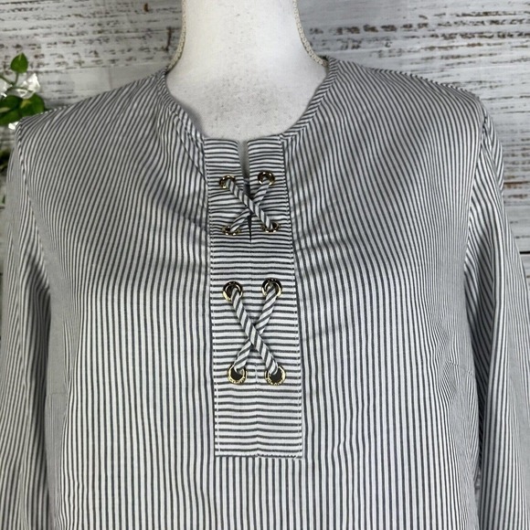 Jones New York Tunic Blouse sz Small Black White Striped Sailor Nautical Cruise - Picture 6 of 12